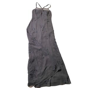 Alyce Designs VTG Women's 8 Dress Maxi Gown Formal Beaded Floral Gray Prom Mesh